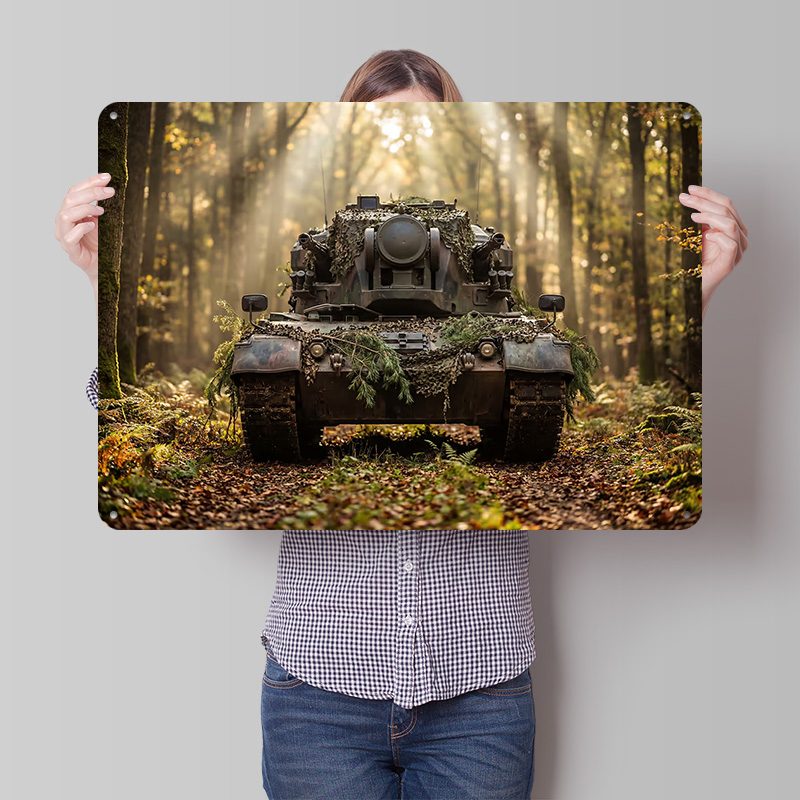Retro Gaming At Home - Ormanda Kamuflajlı Tank Posteri Retro 3D