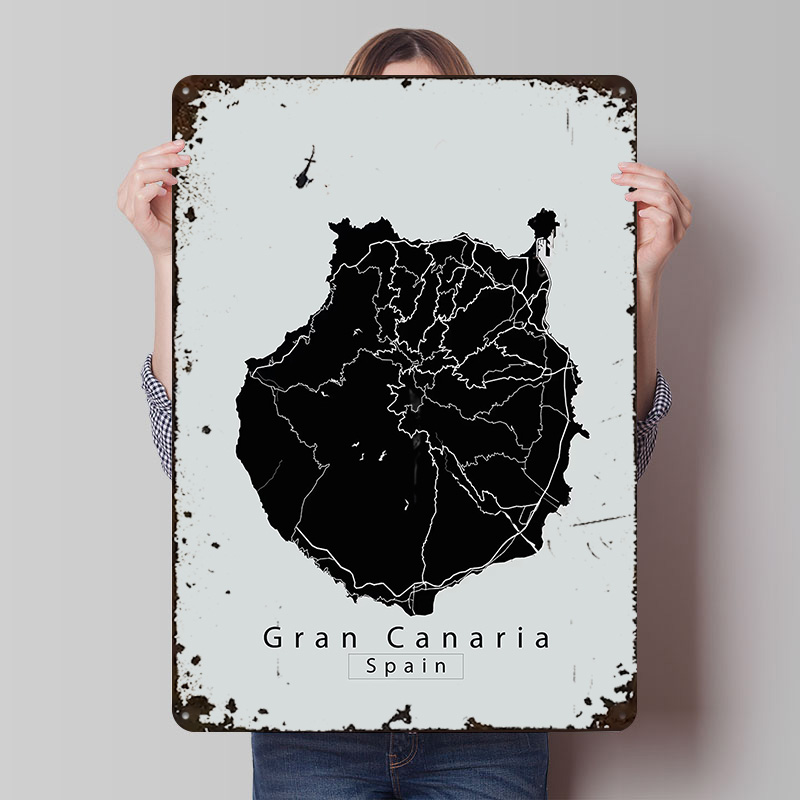 Retro Gaming Island - Gran Canaria Adası Haritası Metal Poster