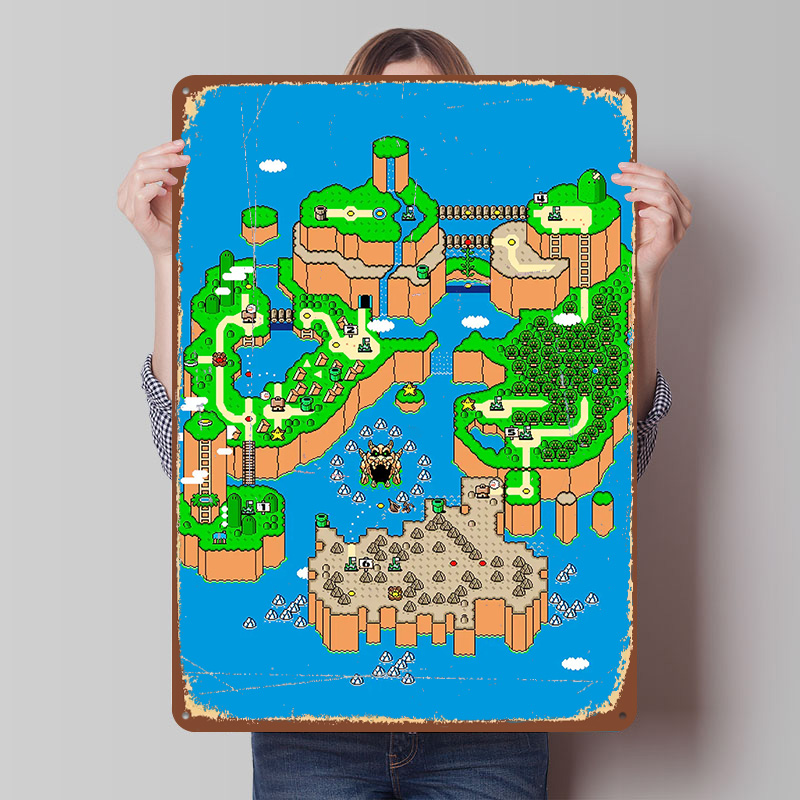 Retro Gaming Island - Dinozor Ülkesi Metal Poster Özelleştirilmiş Duvar