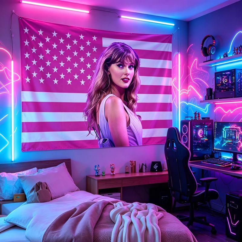 Retro Gaming Art - VIKAMA Amerikan Bayrağı Kadın Şarkıcı Baskı
