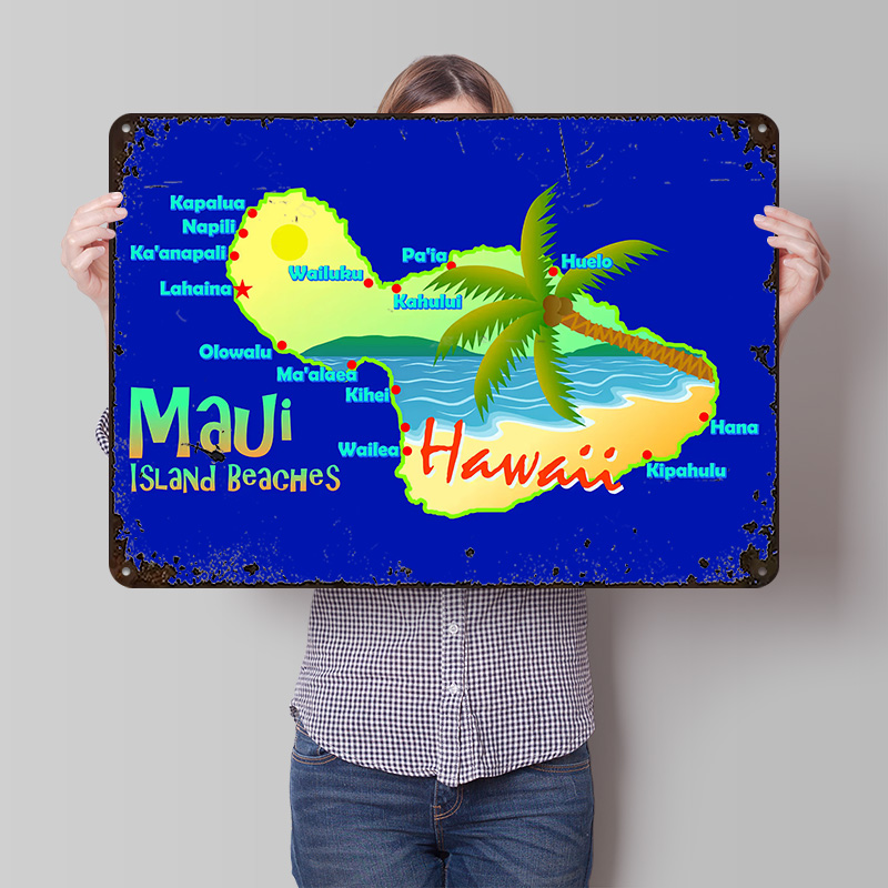 Retro Gaming Island - Maui Hawaii Adası Plajları Haritası Teneke