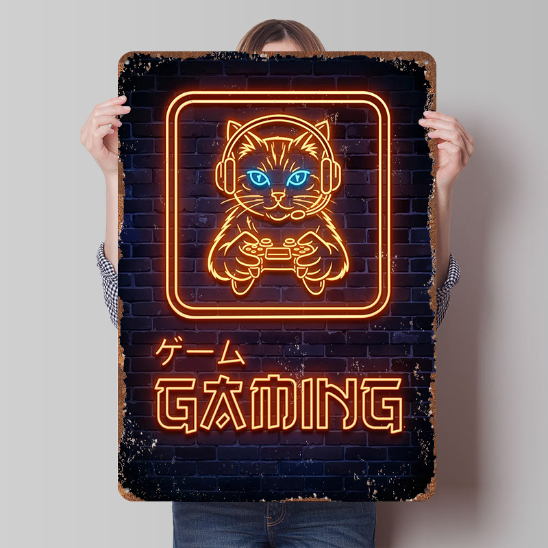 Neon Oyun Kedisi Baskılı Poste - Retro Gaming At Home incelemesi ve fiyatı